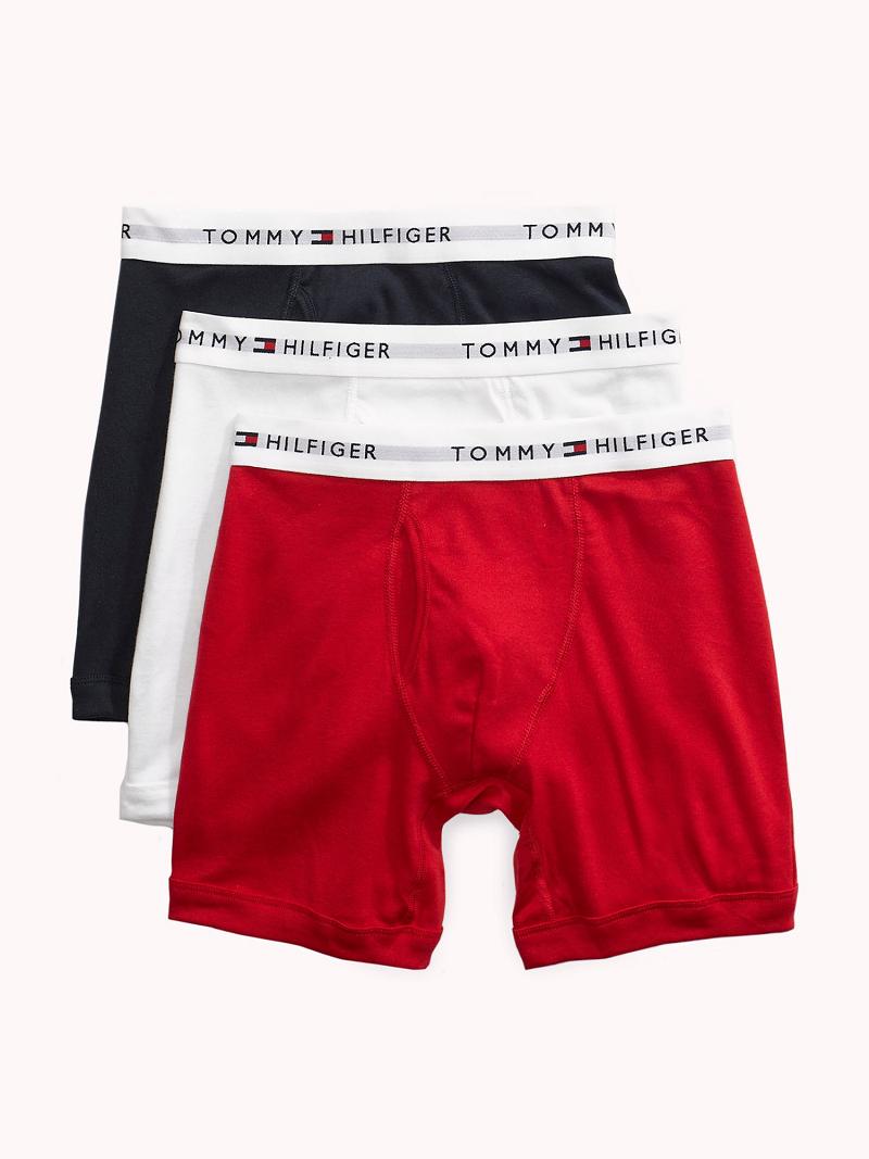 Férfi Tommy Hilfiger Classic cotton boxer brief 3pk Boxer Briefs Piros Fehér Sötétkék | HU 1361OKI